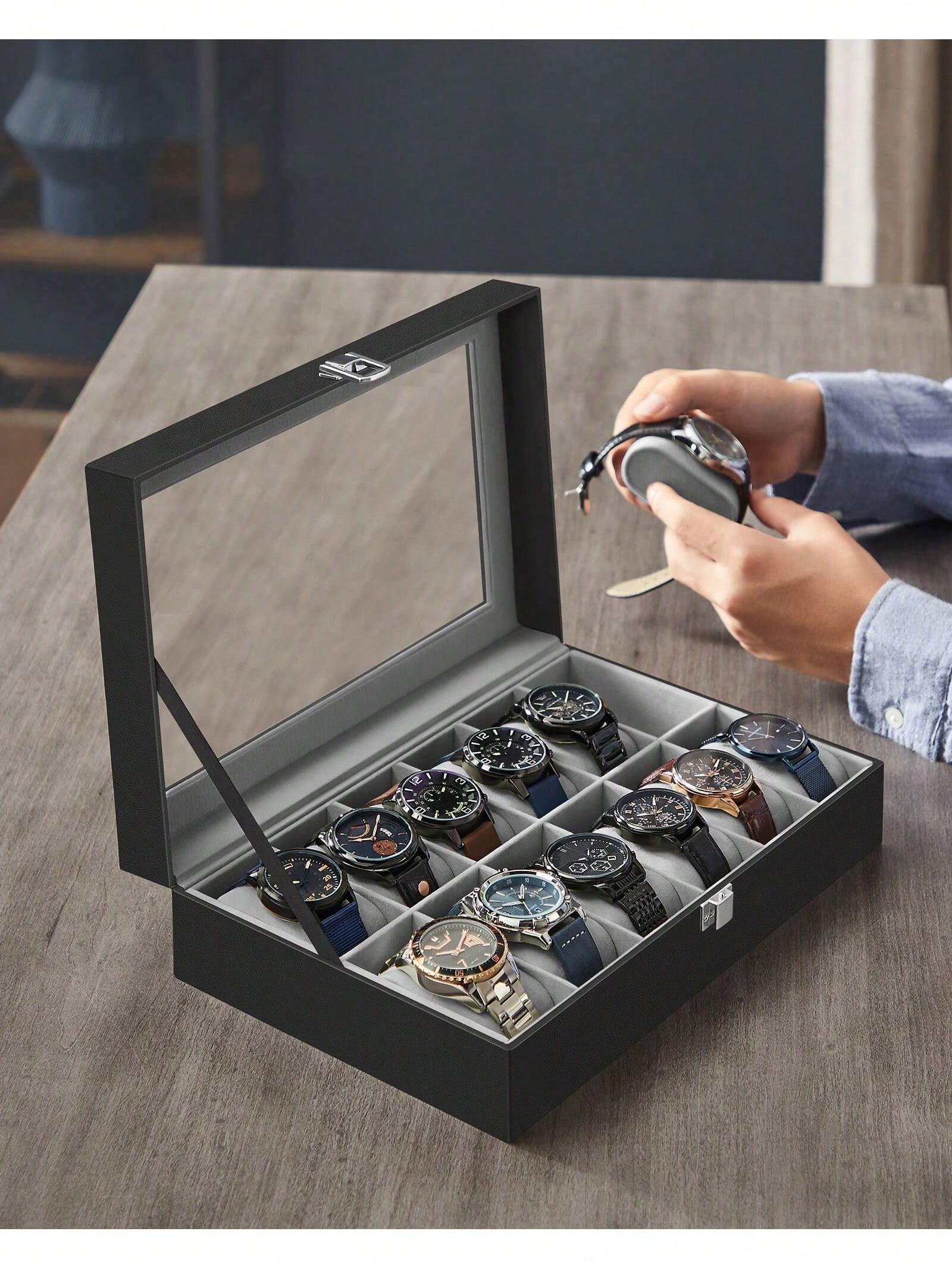 12-Slot Lockable Watch Box wit - đánh giá và giá Watch Display Box