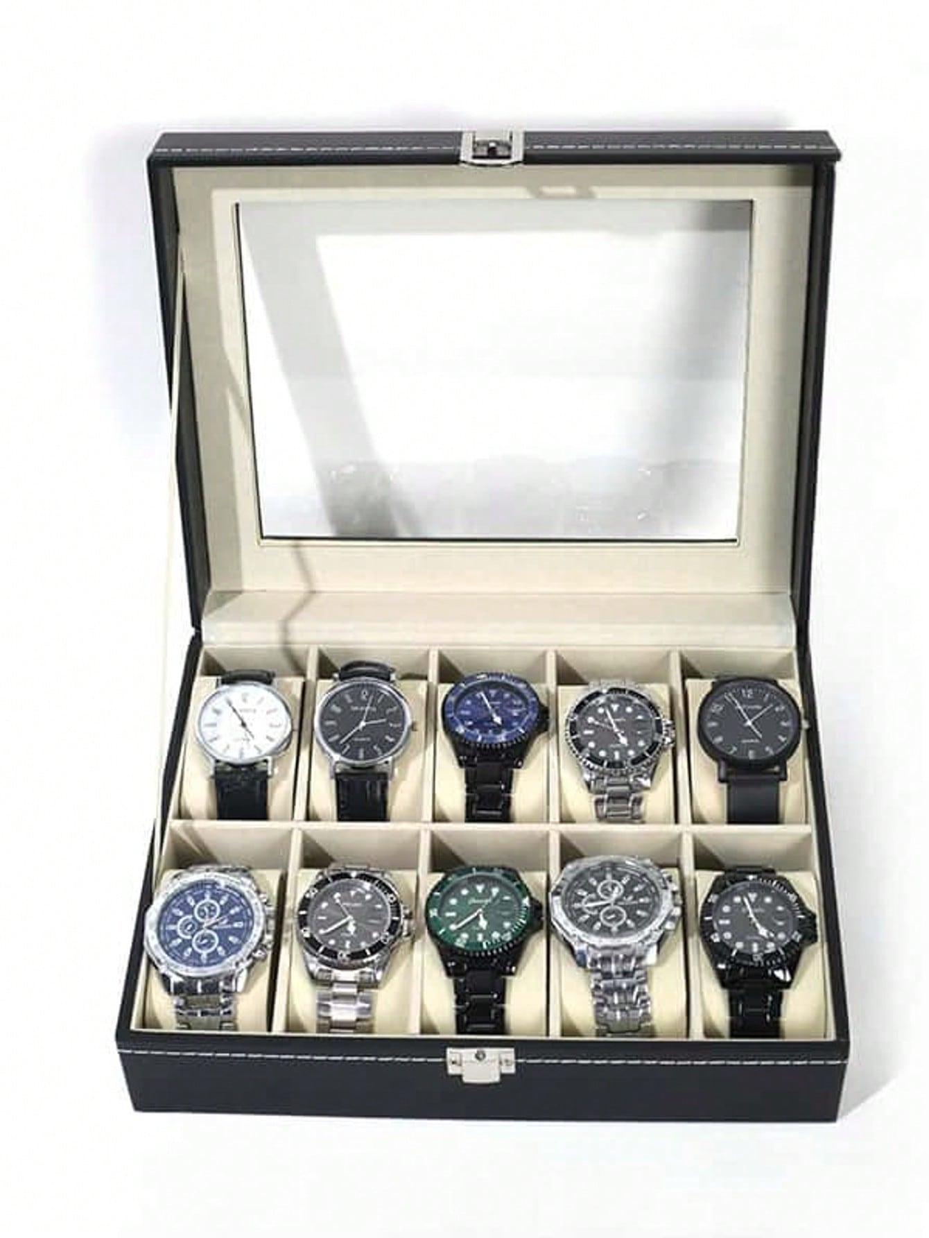 Leather Watch Box with Lock, L - đánh giá và giá Watch Display Box