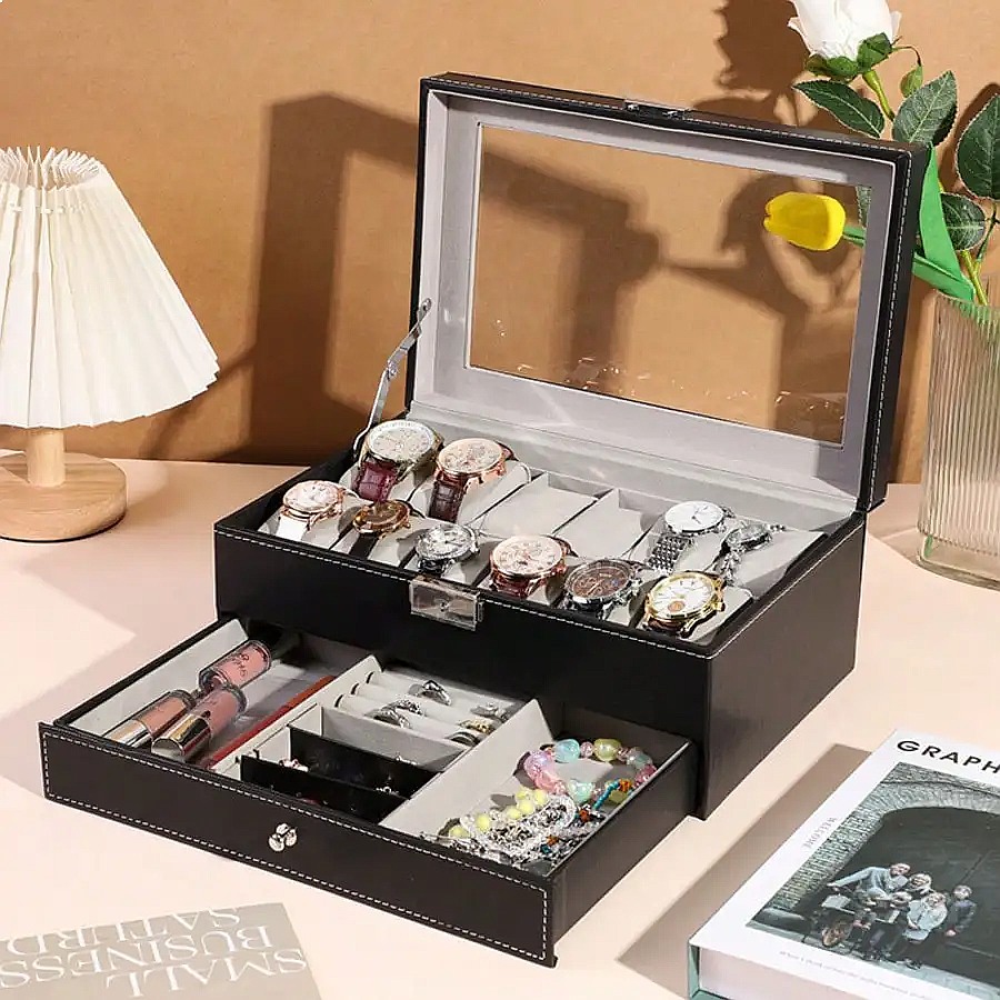 12-Slot Watch Box with Drawer, - đánh giá và giá Watch Display Box